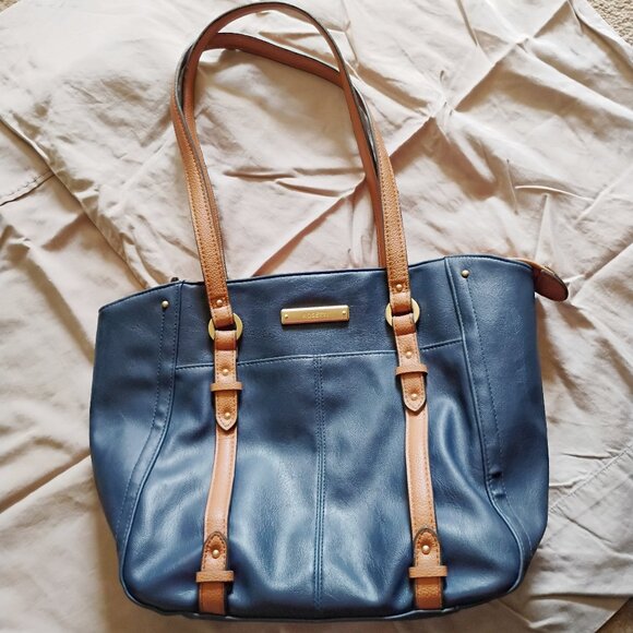 Rosetti Navy Blue & Tan Faux Leather Tote Bag with Multiple Pockets - Picture 8 of 8